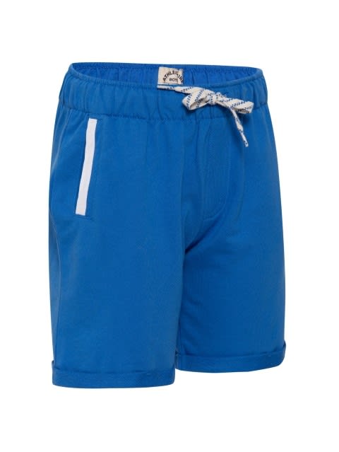 Boy's Super Combed Cotton Rich French Terry Graphic Printed Shorts with Pockets and Turn Up Hem Styling - Palace Blue