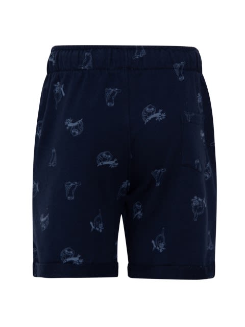 Boy's Super Combed Cotton French Terry Printed Shorts with Pockets and Turn Up Hem Styling - Navy Printed