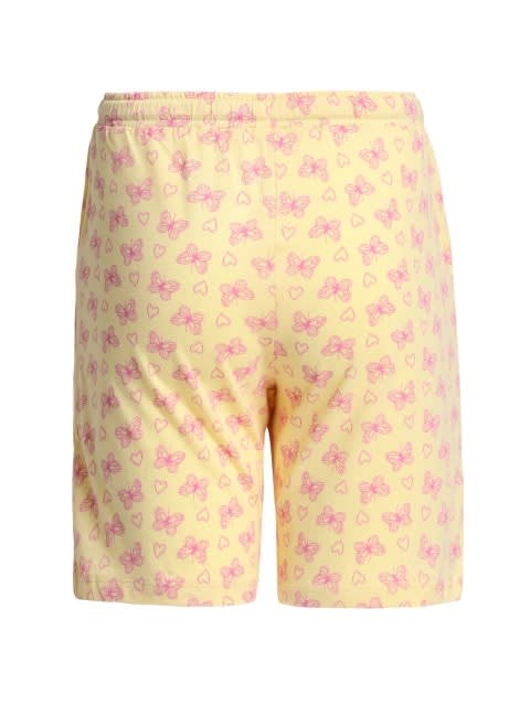 Girl's Super Combed Cotton Relaxed Fit Printed Shorts with Side Pockets - Pale Banana Printed