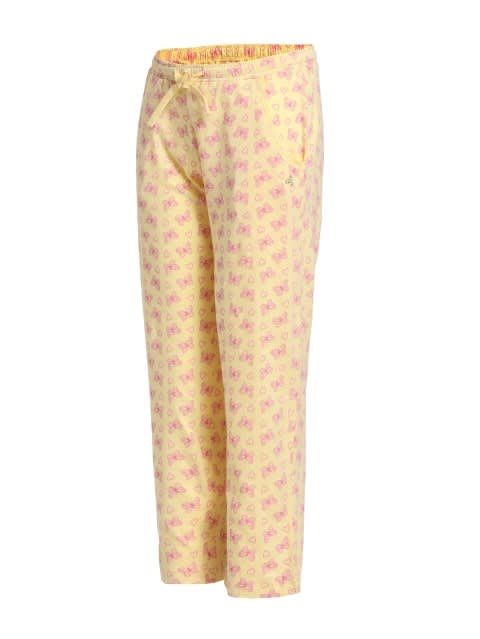 Girl's Super Combed Cotton Printed Pyjama with Lace Trim on Pockets - Pale Banana