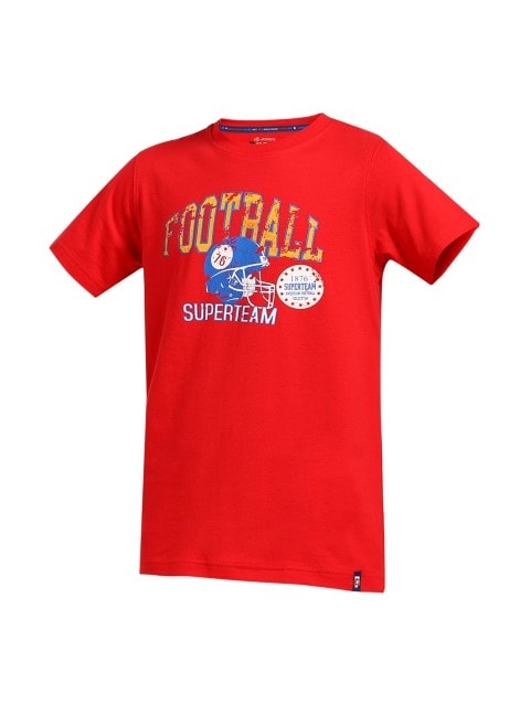 Graphic Printed Round Neck Half Sleeve Casual Boys T-Shirt - Team Red Printed