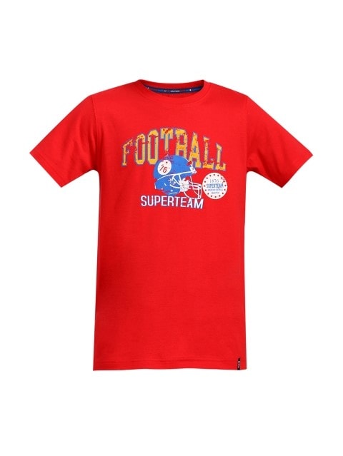 Graphic Printed Round Neck Half Sleeve Casual Boys T-Shirt - Team Red Printed