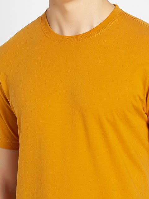 Men's Super Combed Cotton Rich Solid Round Neck Half Sleeve T-Shirt - Desert Sun