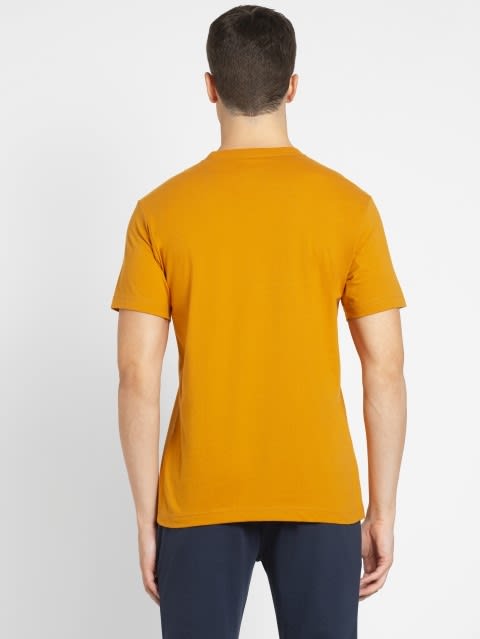 Men's Super Combed Cotton Rich Solid Round Neck Half Sleeve T-Shirt - Desert Sun