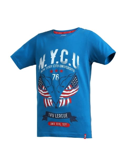Boy's Super Combed Cotton Graphic Printed Half Sleeve T-Shirt - Blue Coral Printed