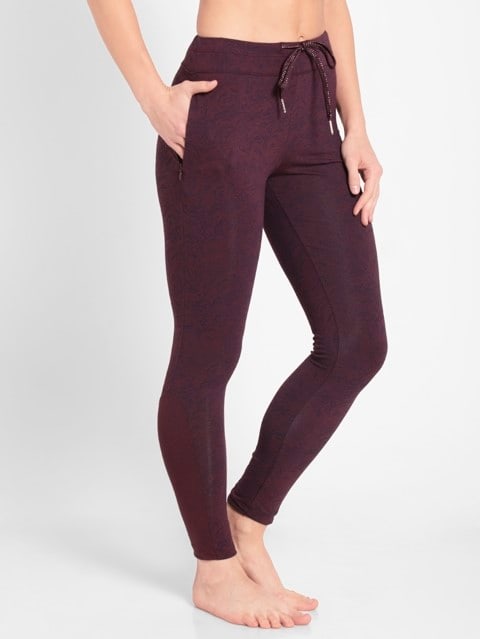 Women's Super Combed Cotton Elastane Stretch Yoga Pants with Side Zipper Pockets - Wine Tasting Printed