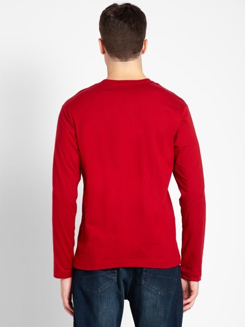 Men's Super Combed Cotton Rich Solid Round Neck Full Sleeve T-Shirt - Shanghai Red