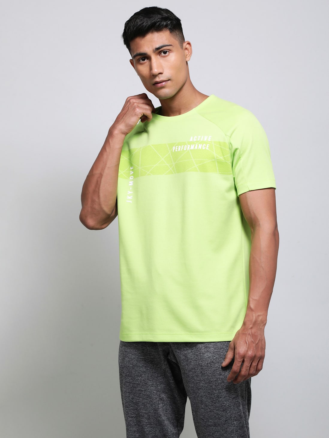 Green Glow Graphic Printed Round Neck T-Shirt with Stay Fresh Treatment ...