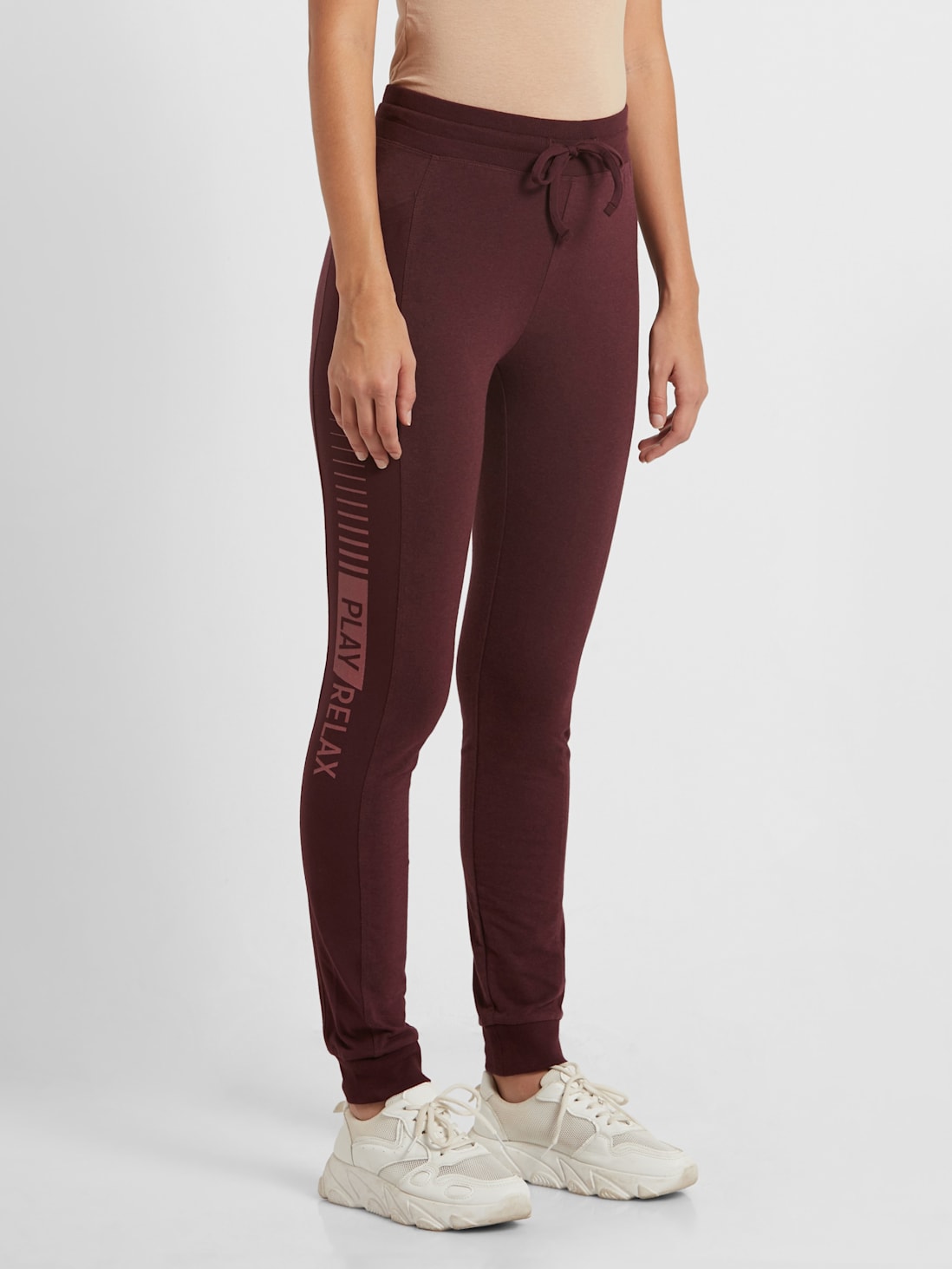 Buy Women's Super Combed Cotton Elastane Stretch Slim Fit Joggers With Side  Pockets - Winetasting Melange AW36