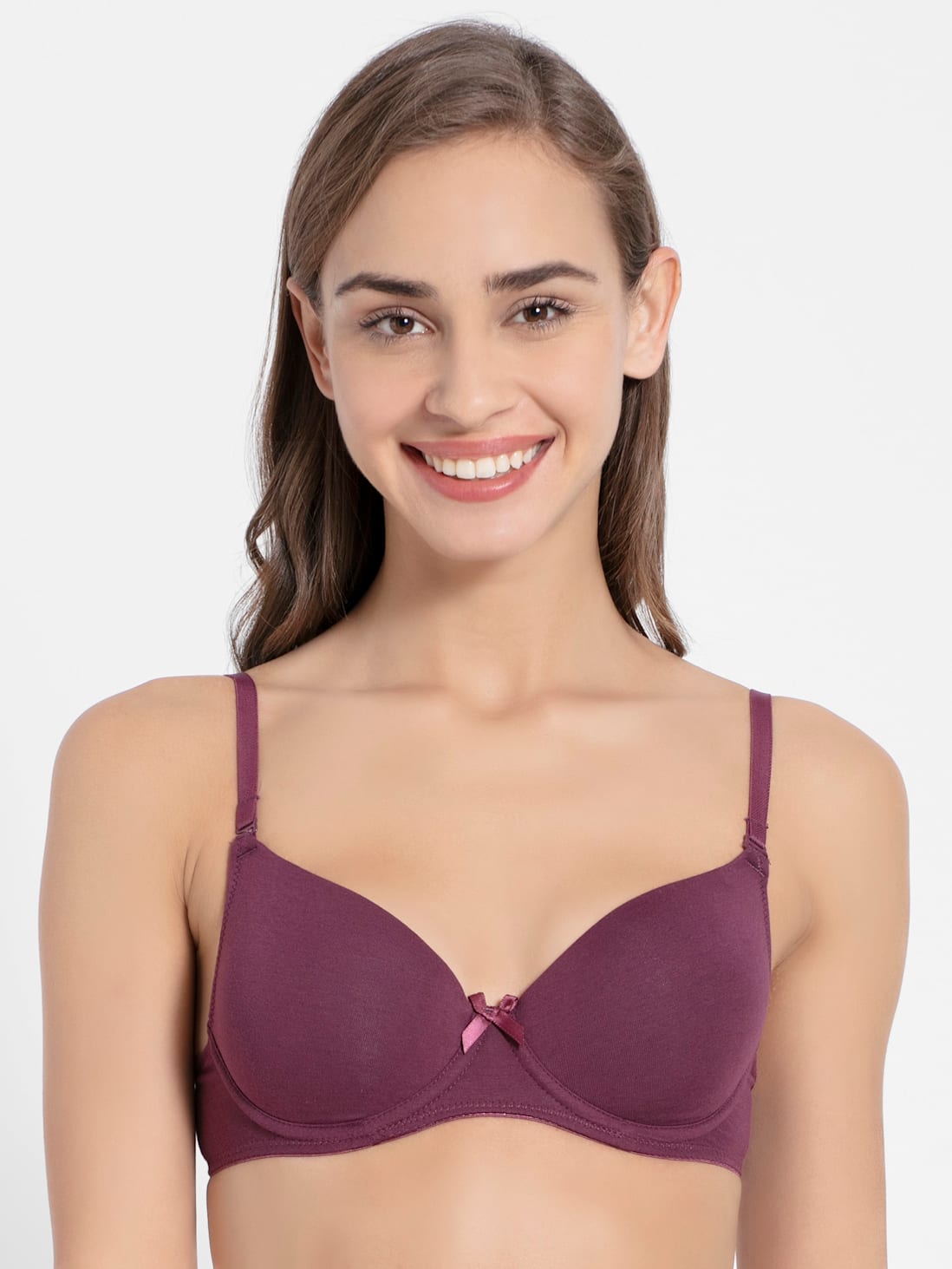 Buy Women's Under-Wired Padded Super Combed Cotton Elastane Stretch Medium  Coverage Multiway Styling T-Shirt Bra with Detachable Straps - Prune 1245