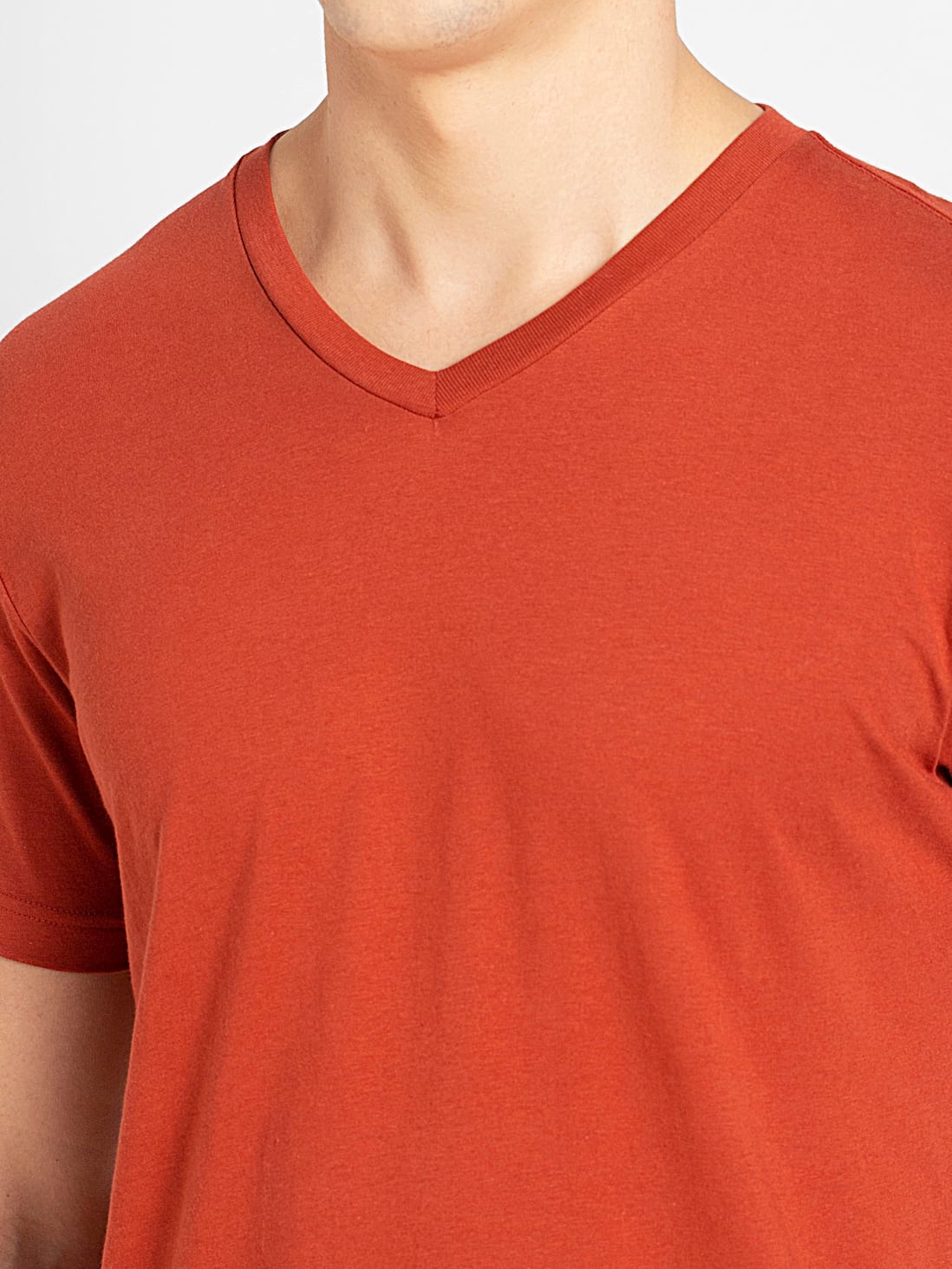 Buy Mens Super Combed Cotton Rich Solid V Neck Half Sleeve T Shirt Cinnabar 2726 Jockey India