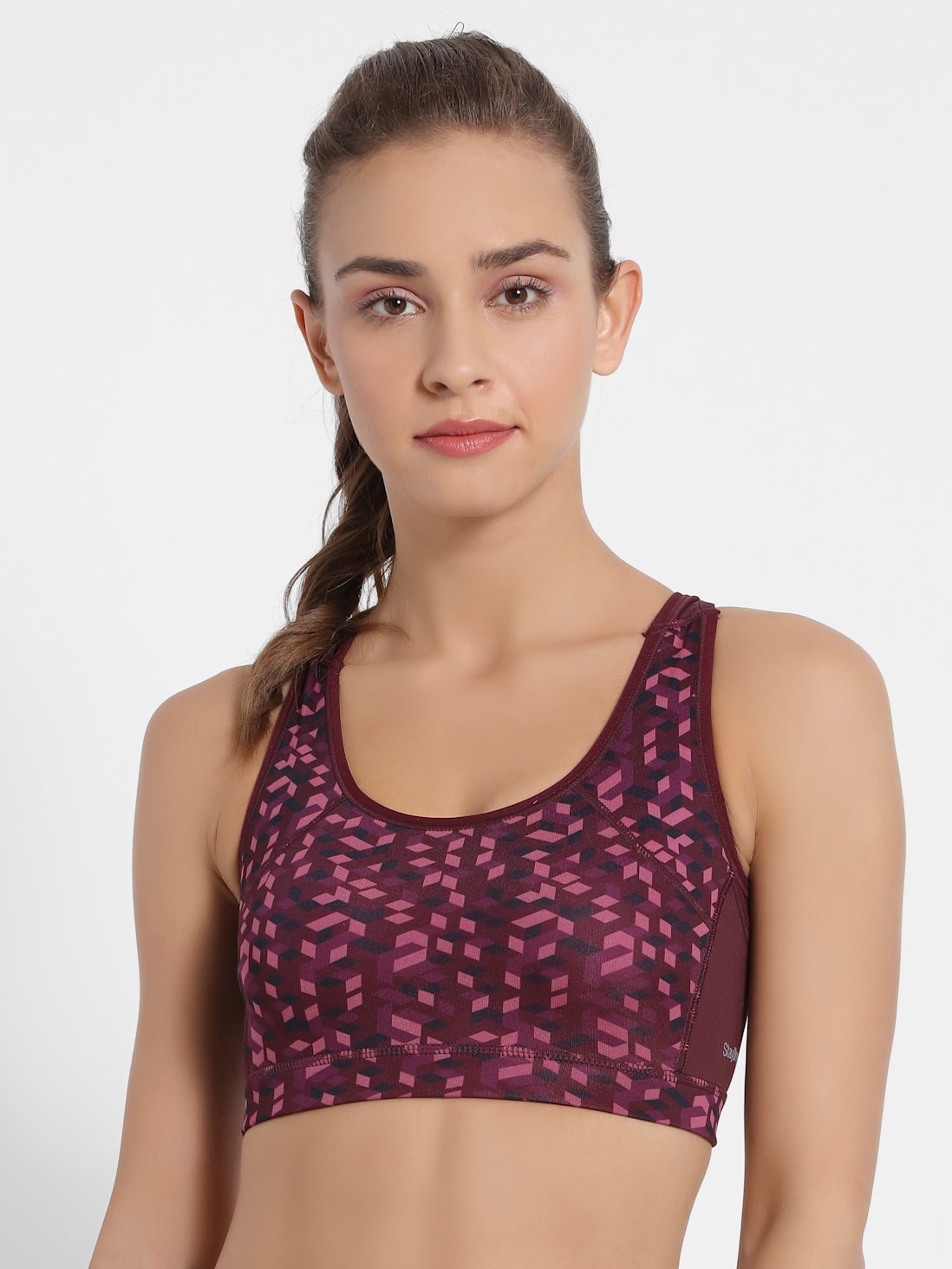 Buy Women's Wirefree Padded Polyester Elastane Stretch Printed Full  Coverage Racer Back Styling Sports Bra with Stay Dry Treatment - Wine  Assorted MI03