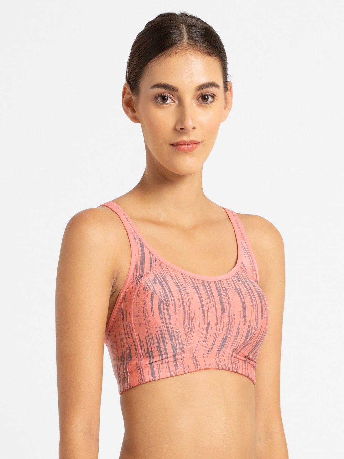 Buy Women's Wirefree Padded Microfiber Elastane Stretch Printed Full  Coverage Sports Bra with Optional Racer Back Styling and Stay Dry Treatment  - Peach Blossom Assorted MI01
