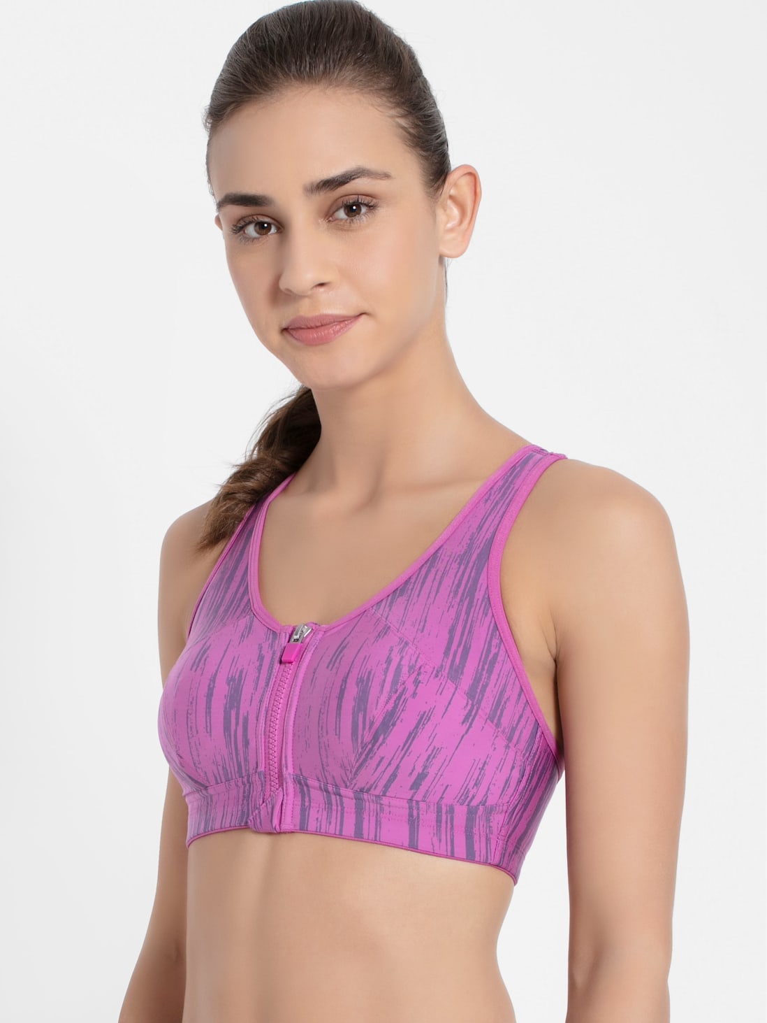 Buy Women's Wirefree Padded Microfiber Elastane Stretch Printed Full  Coverage Racer Back Front Zipper Styling Sports Bra with Stay Fresh and  Stay Dry Treatment - Lavender Scent Assorted MI02