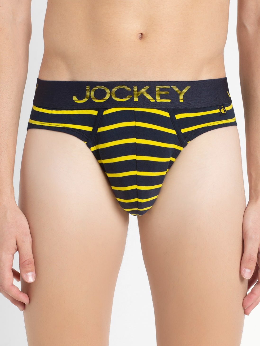 Buy Men's Super Combed Cotton Elastane Stretch Stripe Brief with Ultrasoft  Waistband - Navy Blue & Empire Yellow Striped FP24