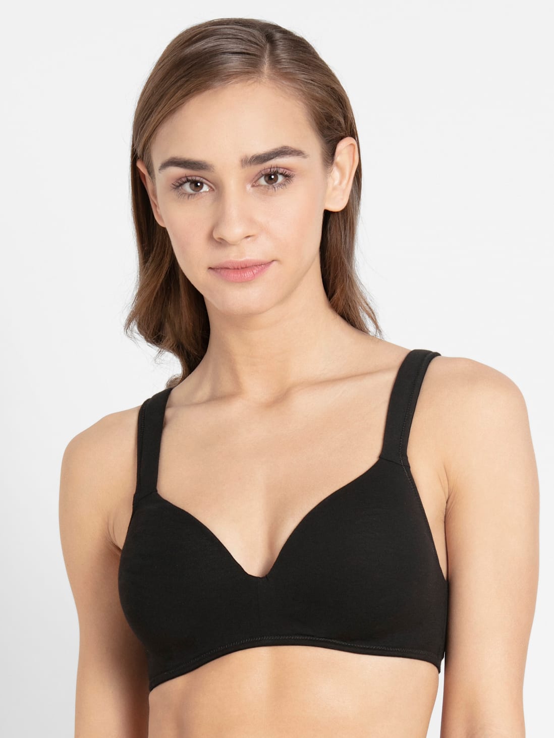 Buy Women's Wirefree Padded Super Combed Cotton Elastane Stretch Full  Coverage Lounge Bra with Broad Fabric Strap and Included Bra Pouch - Black  FE57