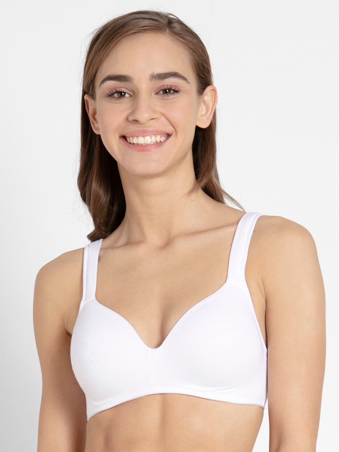 Buy Women's Wirefree Padded Super Combed Cotton Elastane Stretch Full  Coverage Lounge Bra with Broad Fabric Strap and Included Bra Pouch - White  FE57