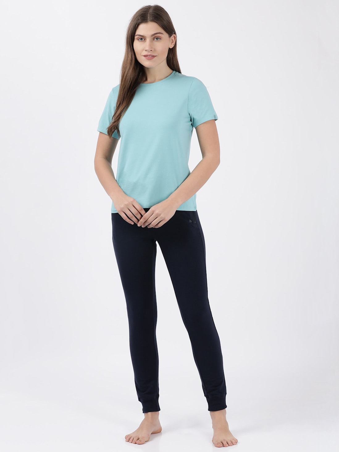 Buy Women's Super Combed Cotton Elastane Stretch Regular Fit Solid ...
