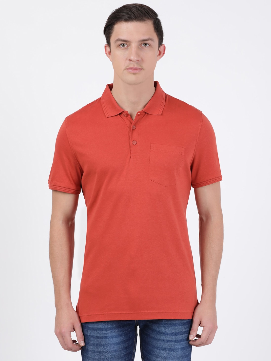 Buy Mens Super Combed Cotton Rich Solid Half Sleeve Polo T Shirt With Chest Pocket Cinnabar