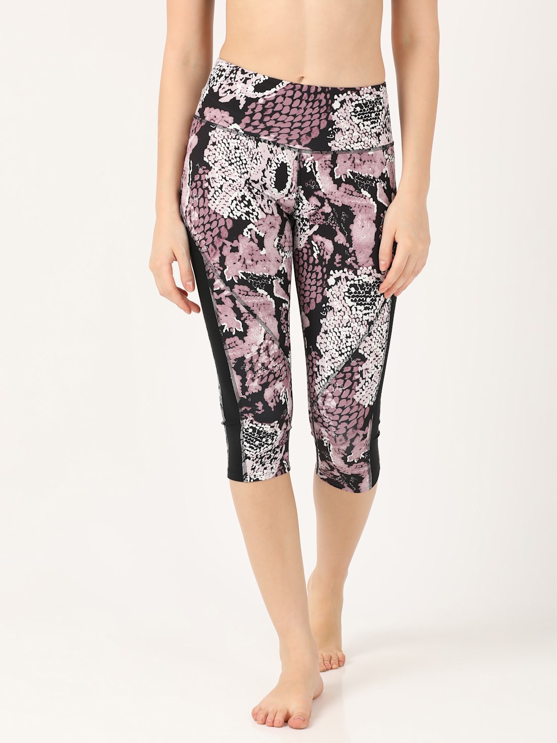 Women's Microfiber Elastane Stretch Slim Fit Printed Capri with Back  Waistband Pocket and Stay Dry Technology - Old Rose Printed