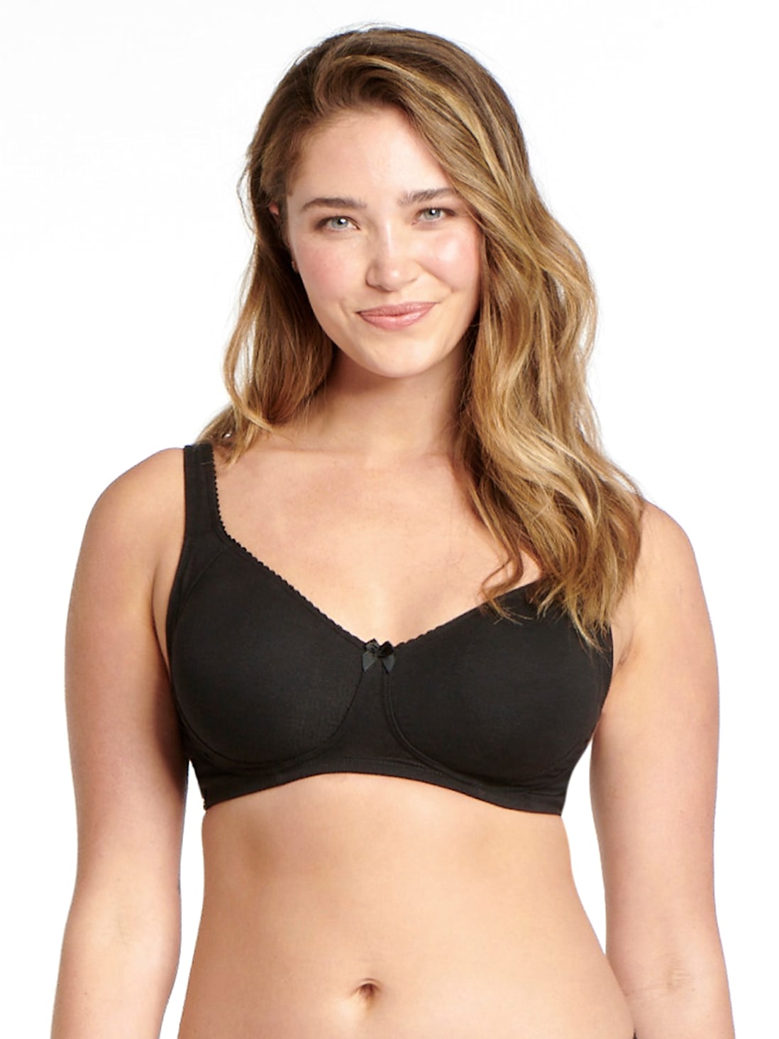 Women's Wirefree Non Padded Super Combed Cotton Elastane Stretch Full  Coverage Plus Size Bra with Side Panel Support and Plush Lining Cup - Black