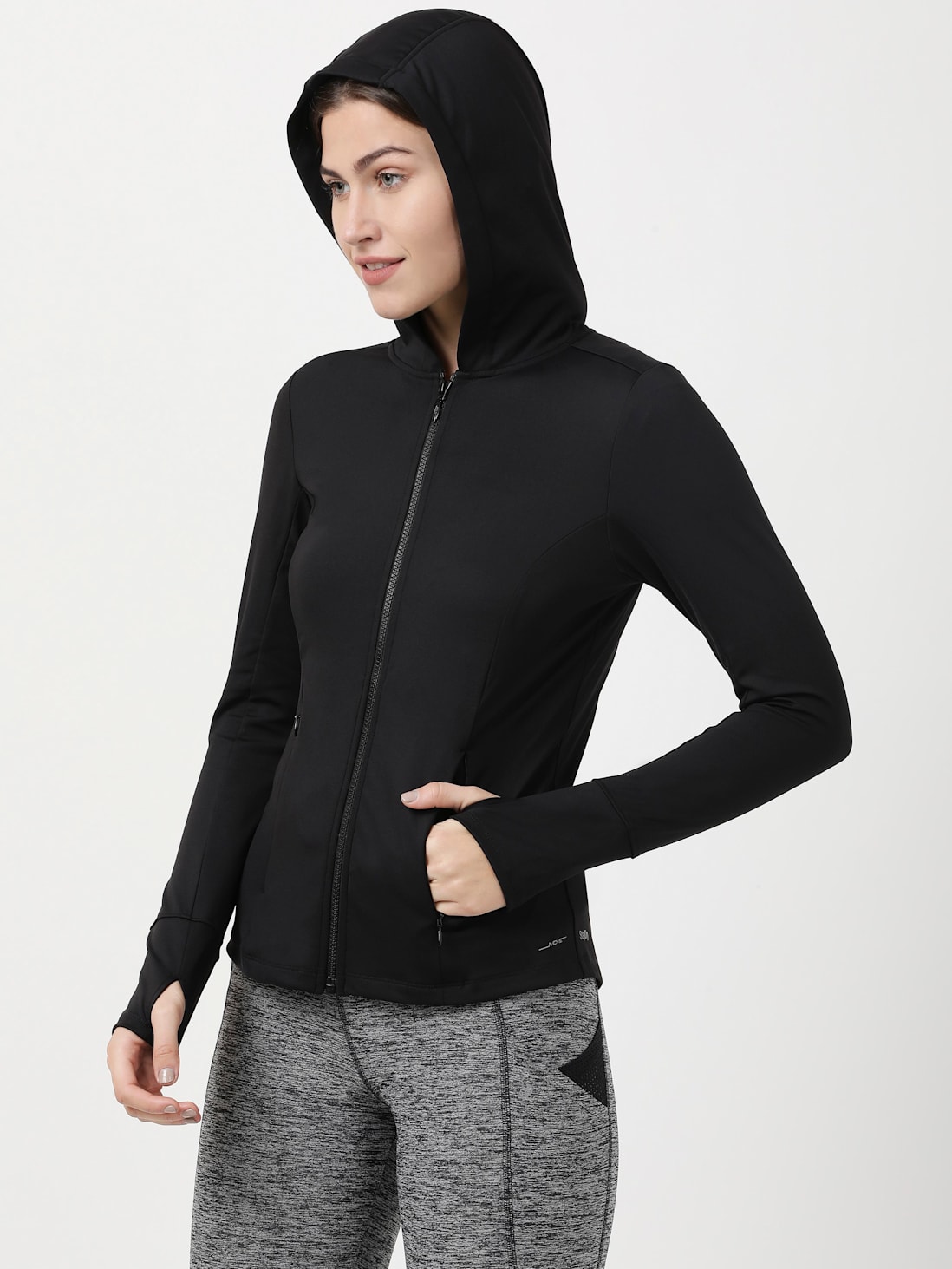 Buy Women's Microfiber Elastane Stretch Slim Fit Hoodie Jacket with ...