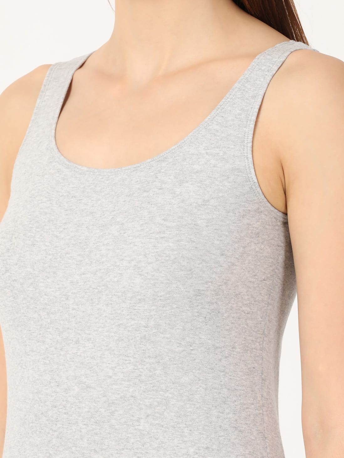 Women's Super Combed Cotton Rib Fabric Inner Tank Top With Stay Fresh  Treatment - Steel Grey Melange