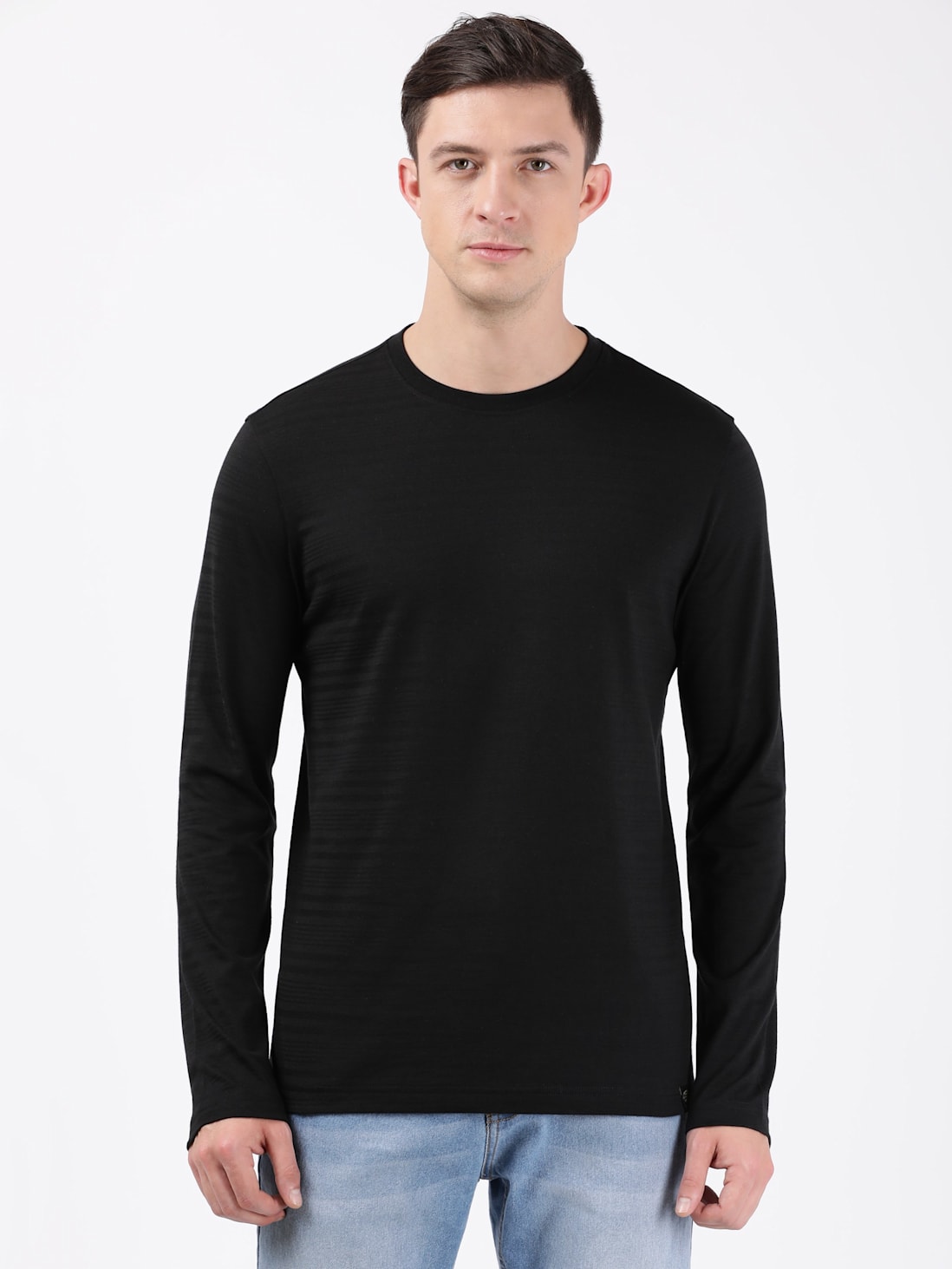 Buy Men's Super Combed Supima Cotton Solid Round Neck Full Sleeve T-Shirt -  Black IM22