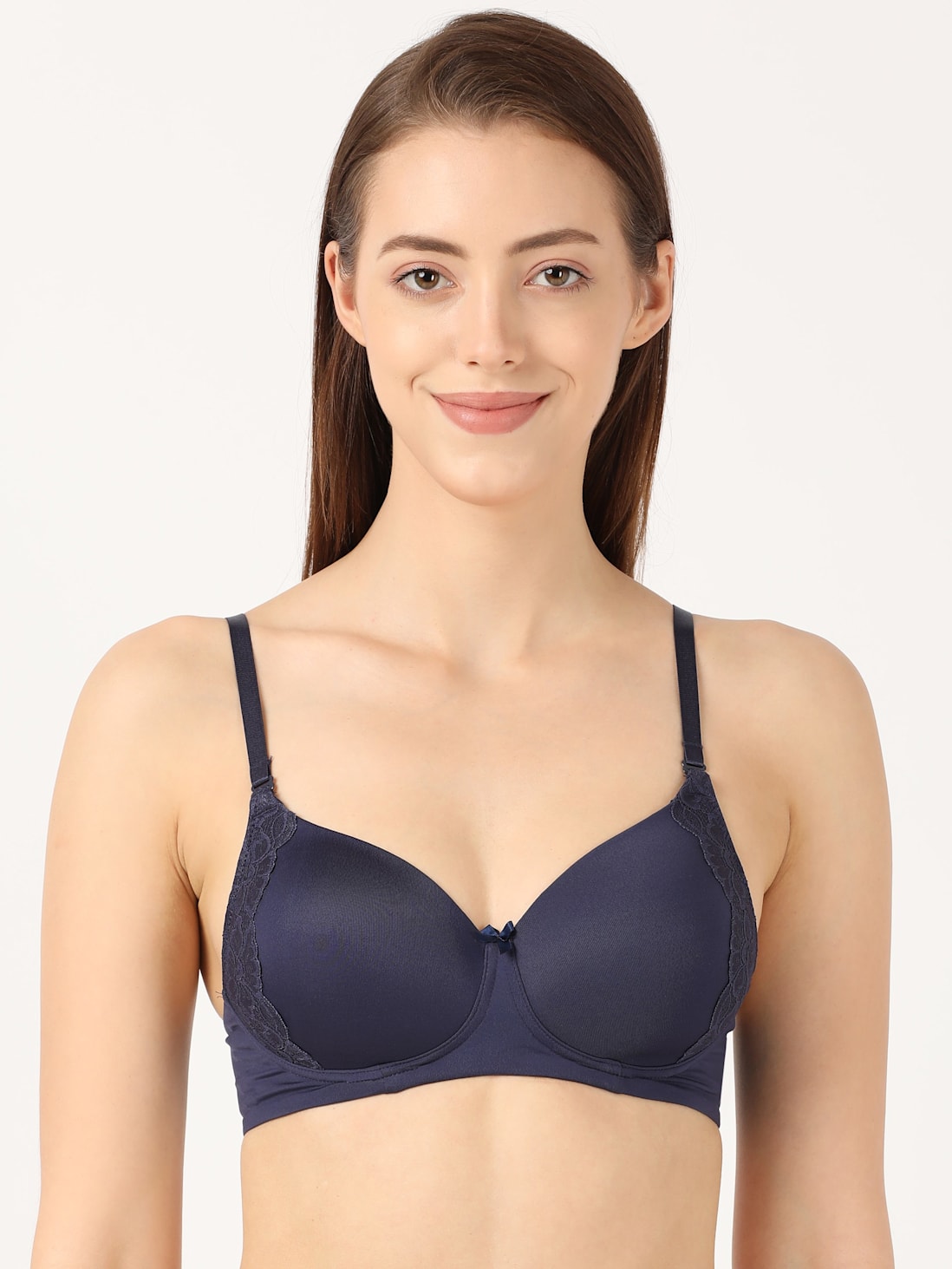 Buy Women's Wirefree Padded Soft Touch Microfiber Nylon Elastane Stretch  Full Coverage Lace Styling Multiway T-Shirt Bra with Adjustable Straps -  Classic Navy 1816