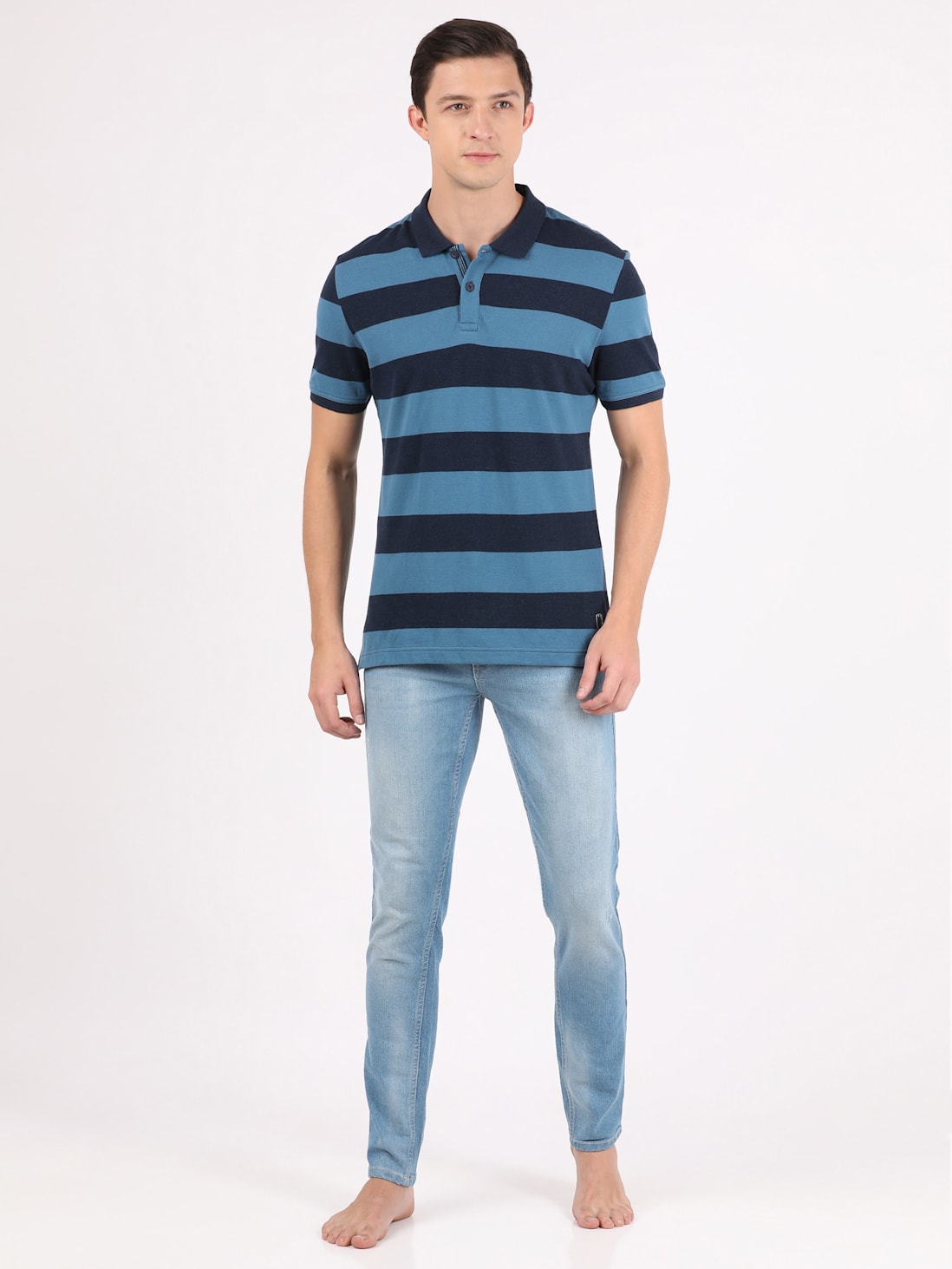 Buy Men's Super Combed Cotton Rich Striped Polo T-Shirt - Stellar ...