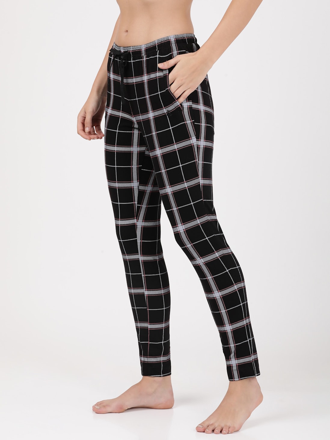 Buy Women's Super Combed Cotton Relaxed Fit Checkered Pyjama with Side ...