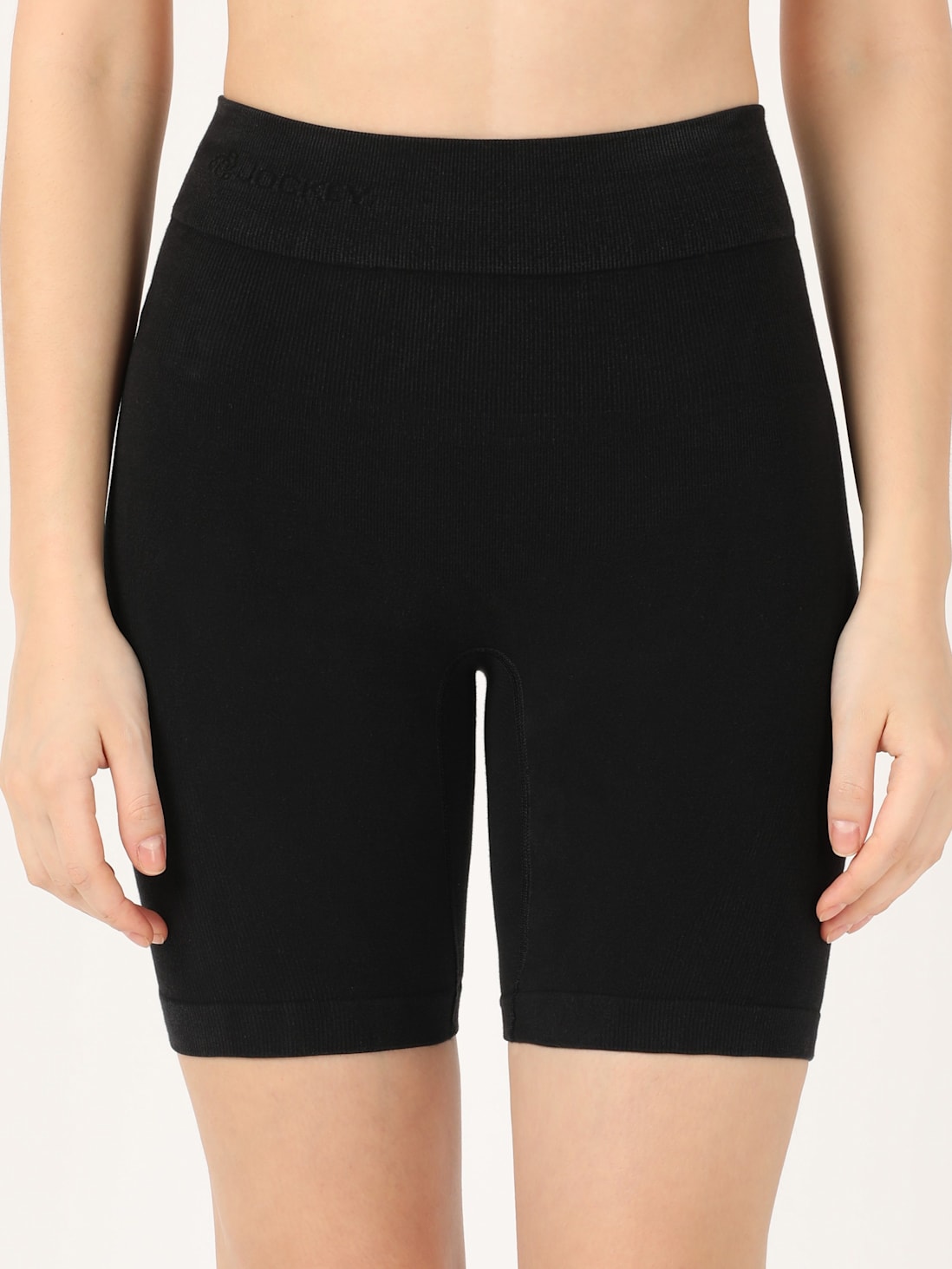 Women's Mid Waist Cotton Rich Elastane Stretch Seamfree Shorts Shapewear  with Breathable Inner Thigh Panel - Black