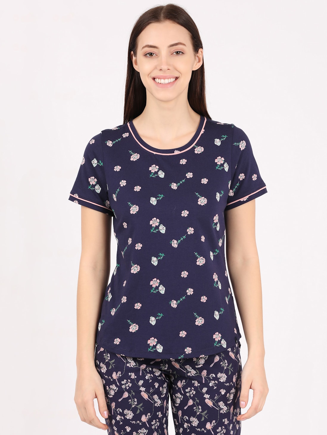 Buy Women's Super Combed Cotton Curved Hem Styled Half Sleeve Printed Sleep  Dress with Side Pockets - Classic Navy RX44 | Jockey India