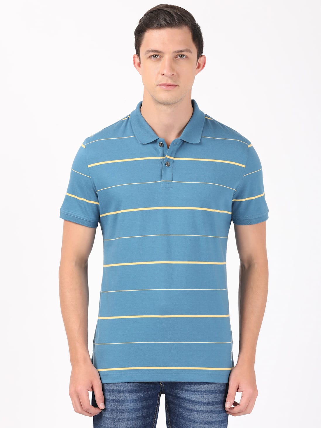 Buy Men's Super Combed Cotton Rich Striped Half Sleeve Polo T-Shirt ...