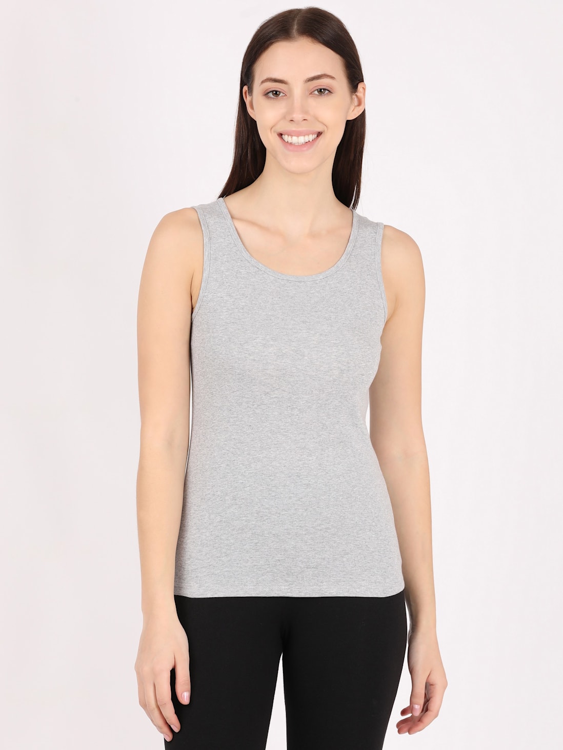 Women's Super Combed Cotton Rib Fabric Slim Fit Solid Tank Top - Light Grey  Melange