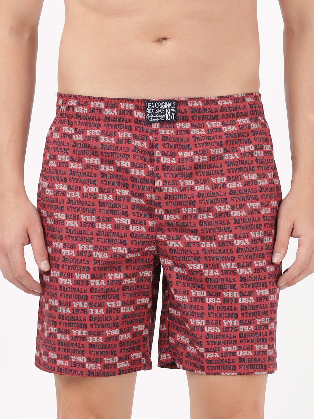 Men's Super Combed Mercerized Cotton Woven Printed Boxer Shorts with Side  Pocket - Brick Red