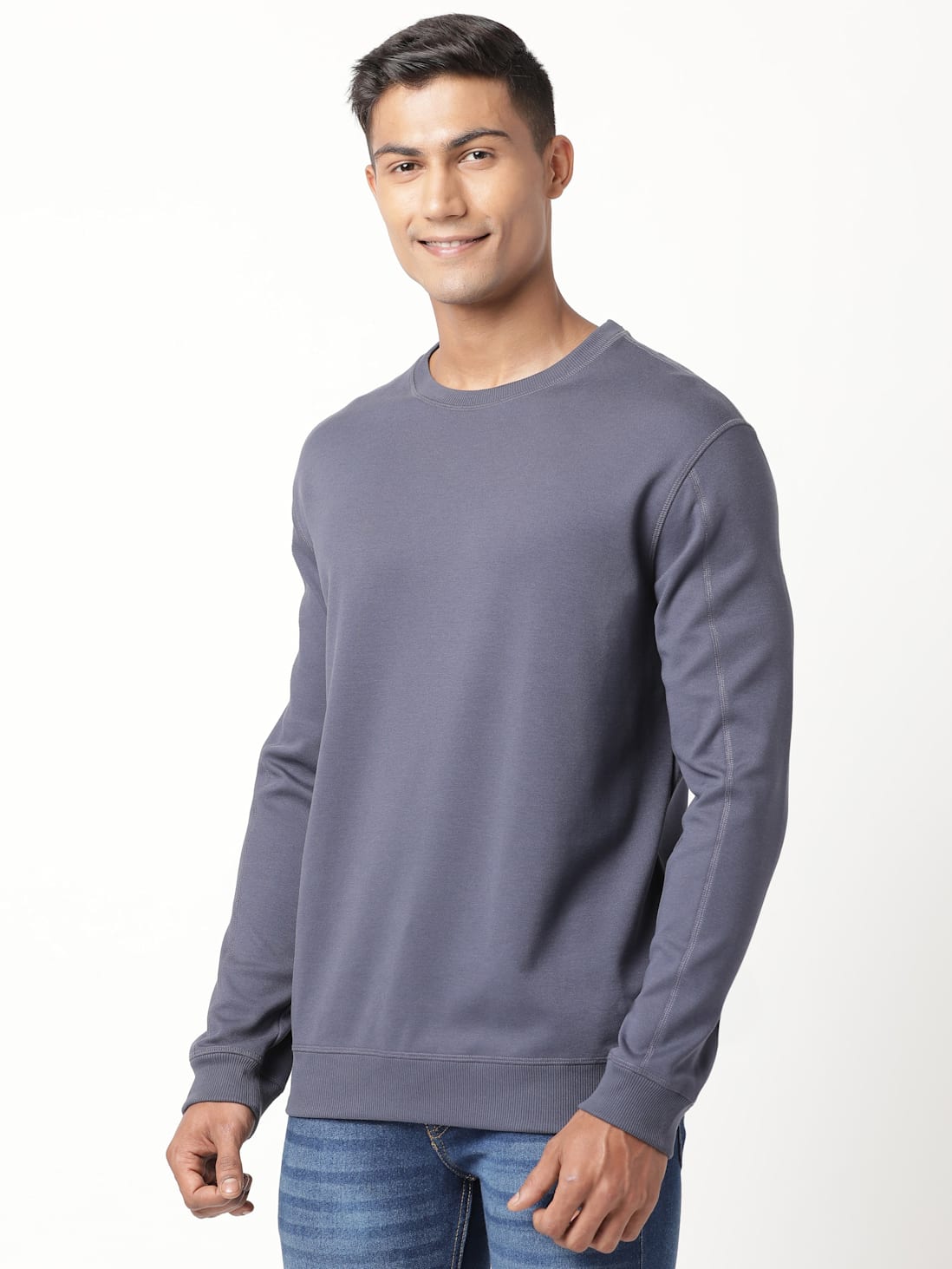 Buy Men's Super Combed Cotton Rich Pique Sweatshirt with Ribbed Cuffs ...
