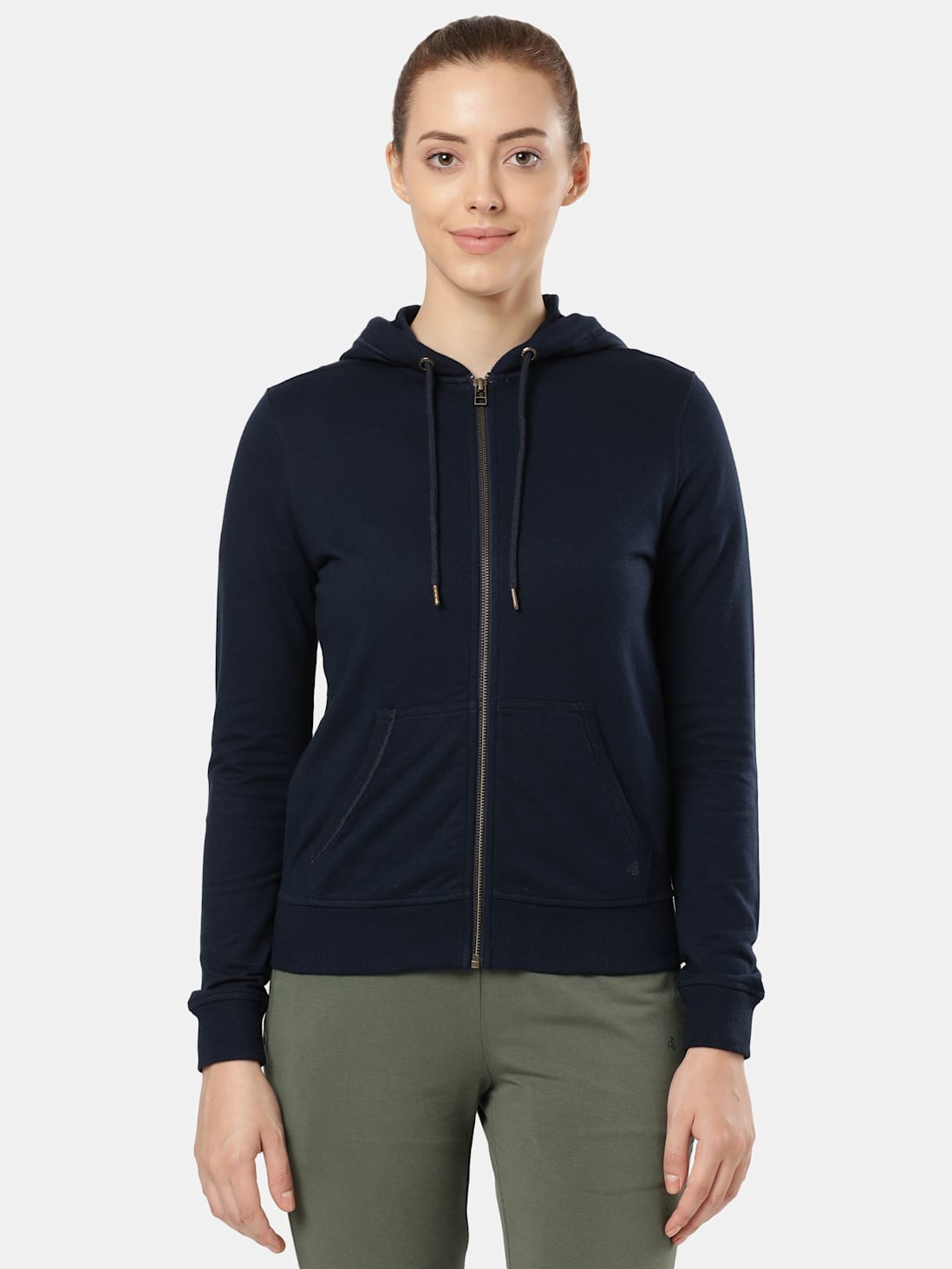 Women's Super Combed Cotton French Terry Fabric Hoodie Jacket with Side  Pockets - Navy Blazer