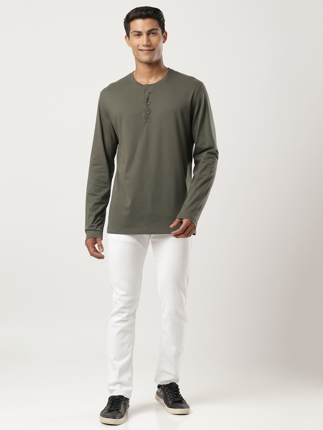 Buy Men's Super Combed Cotton Rich Solid Full Sleeve Henley T