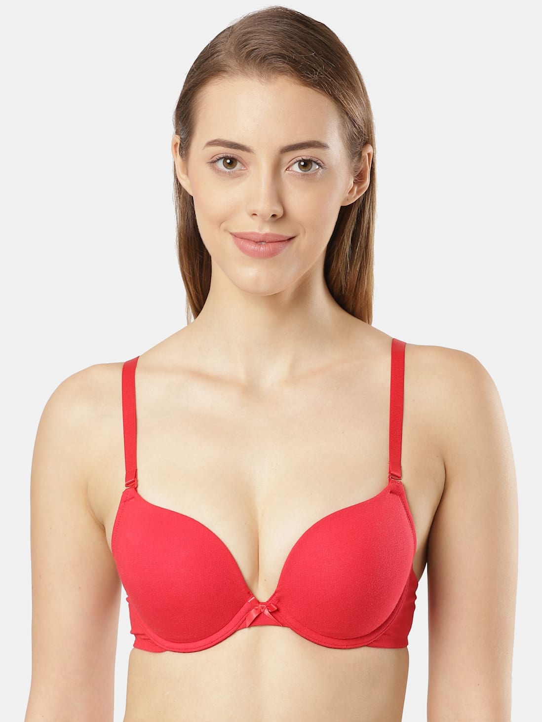 Women's Wired Padded Super Combed Cotton Elastane Strech Medium Coverage  Plunge Neck Pushup Bra with Multiway Styling - Sangria Red