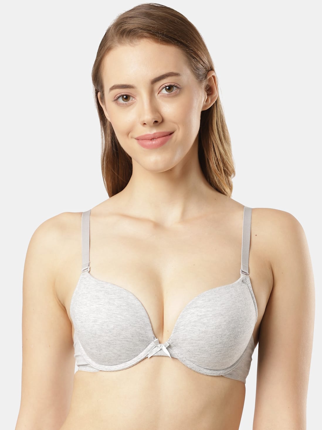 Women's Wired Padded Super Combed Cotton Elastane Strech Medium Coverage  Plunge Neck Pushup Bra with Multiway Styling - Steel Grey Melange