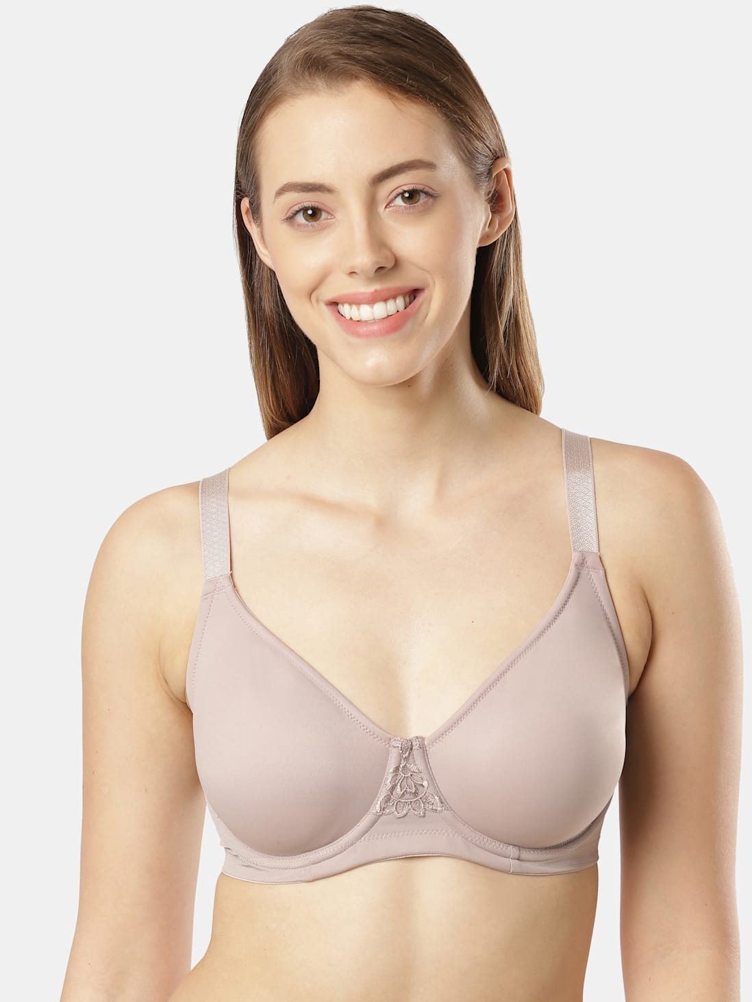 Women's Under-Wired Non-Padded Soft Touch Microfiber Elastane Full Coverage  Minimizer Bra with Broad Wings - Mocha