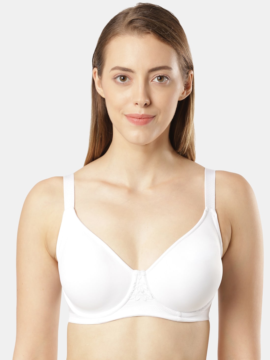 Women's Under-Wired Non-Padded Soft Touch Microfiber Elastane Full Coverage  Minimizer Bra with Broad Wings - White