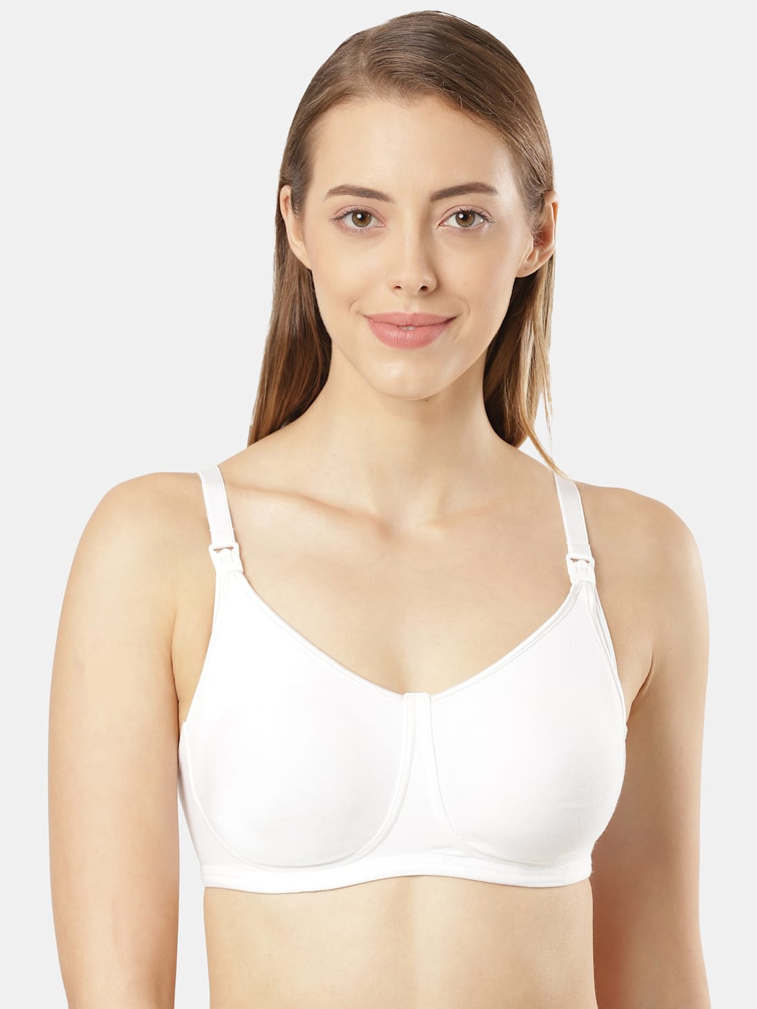 Women's Wirefree Non Padded Super Combed Cotton Elastane Stretch Full  Coverage Nursing Bra with Front Opening and Adjustable Straps - White