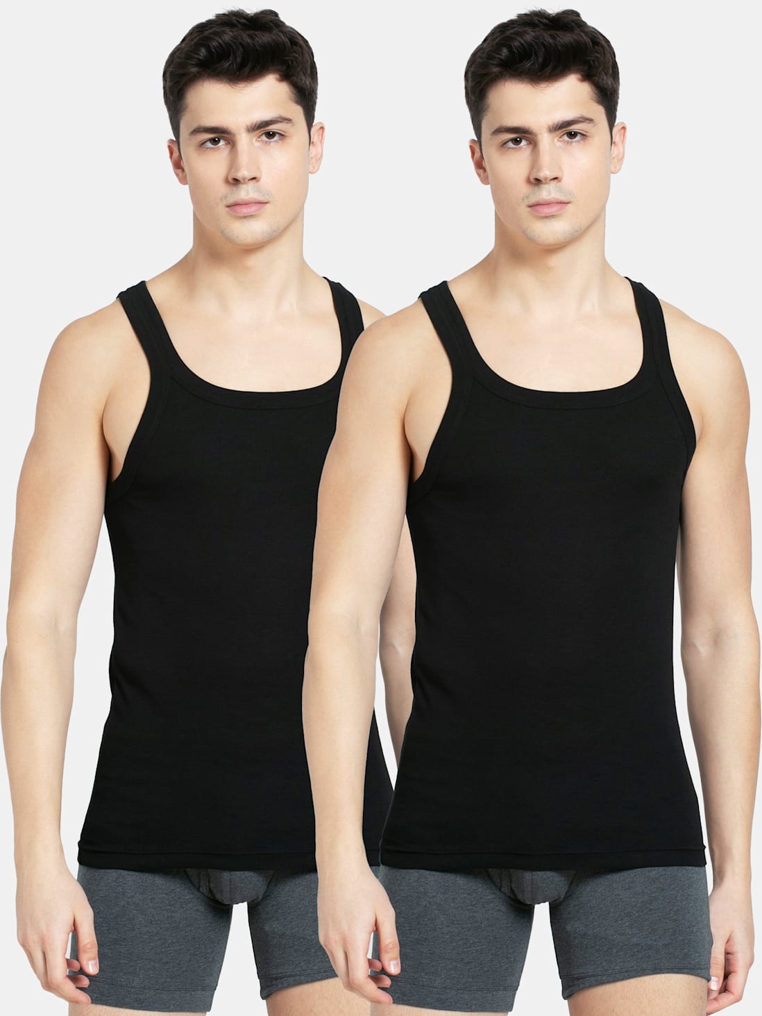 Buy Men's Super Combed Cotton Rib Square Neckline Gym Vest - Black US26