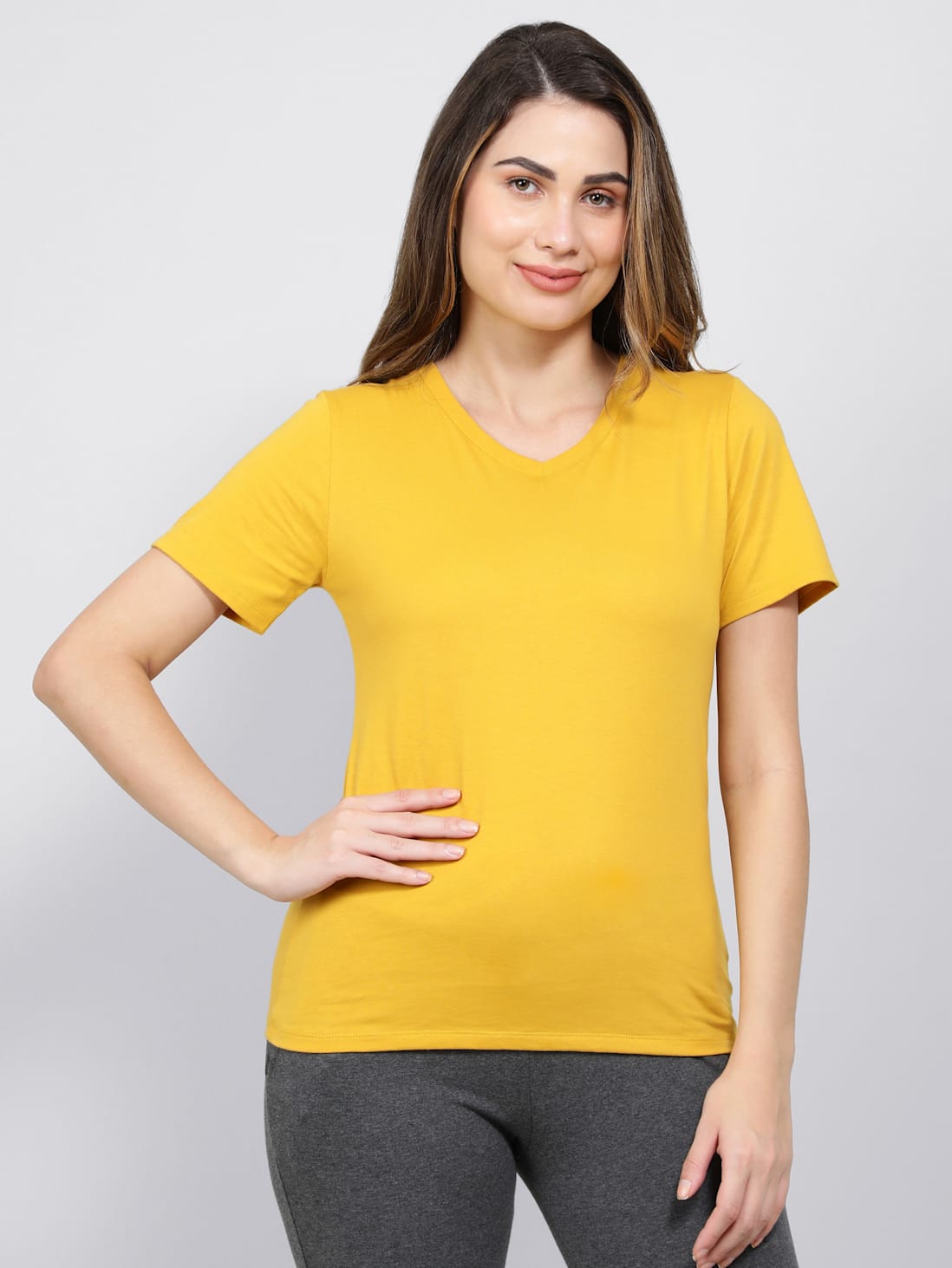 Buy Women's Super Combed Cotton Rich Fabric Relaxed Fit V-Neck Half ...