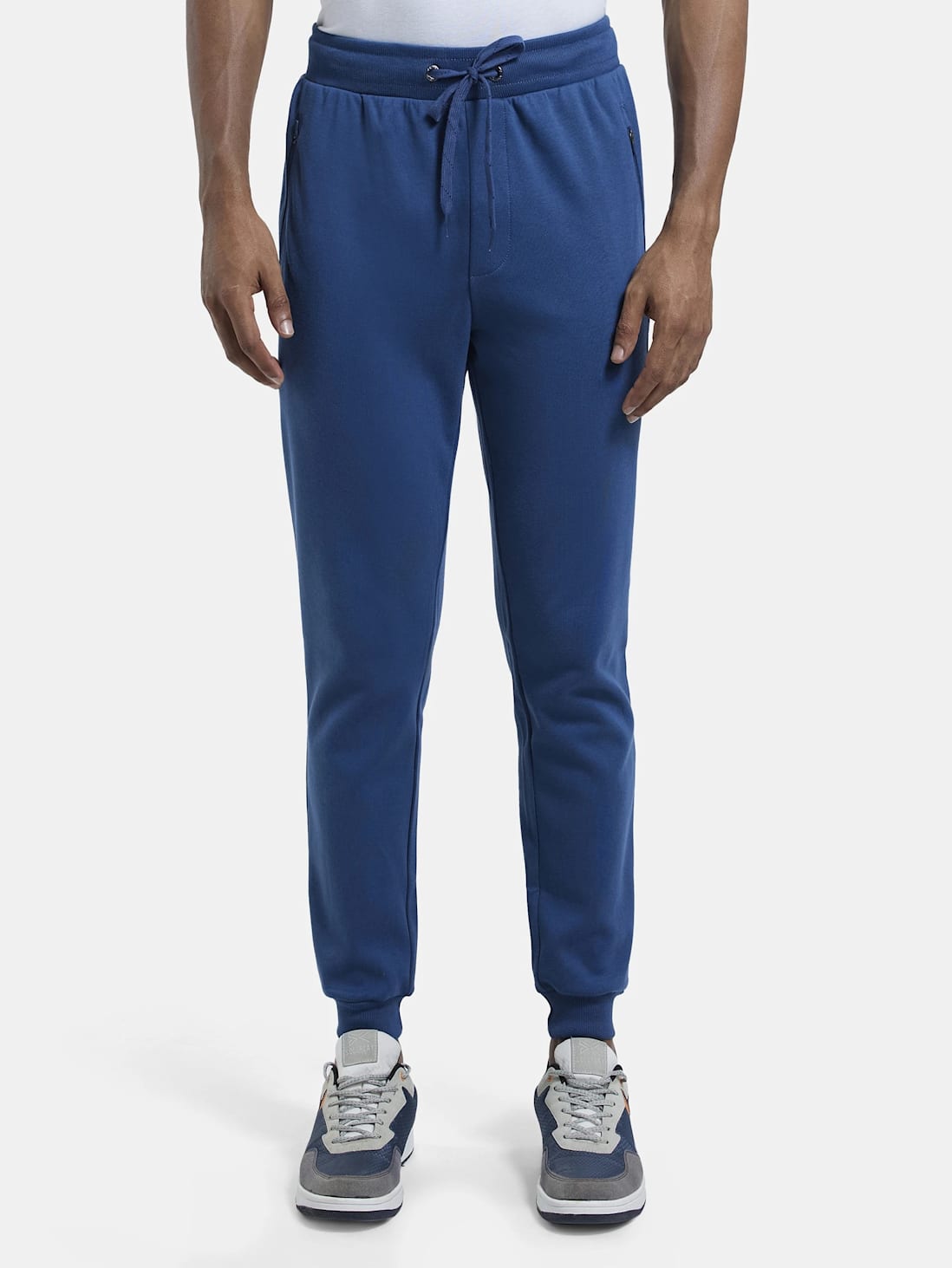 Men's Super Combed Cotton Rich Slim Fit Joggers with Zipper Pockets -  Insignia Blue