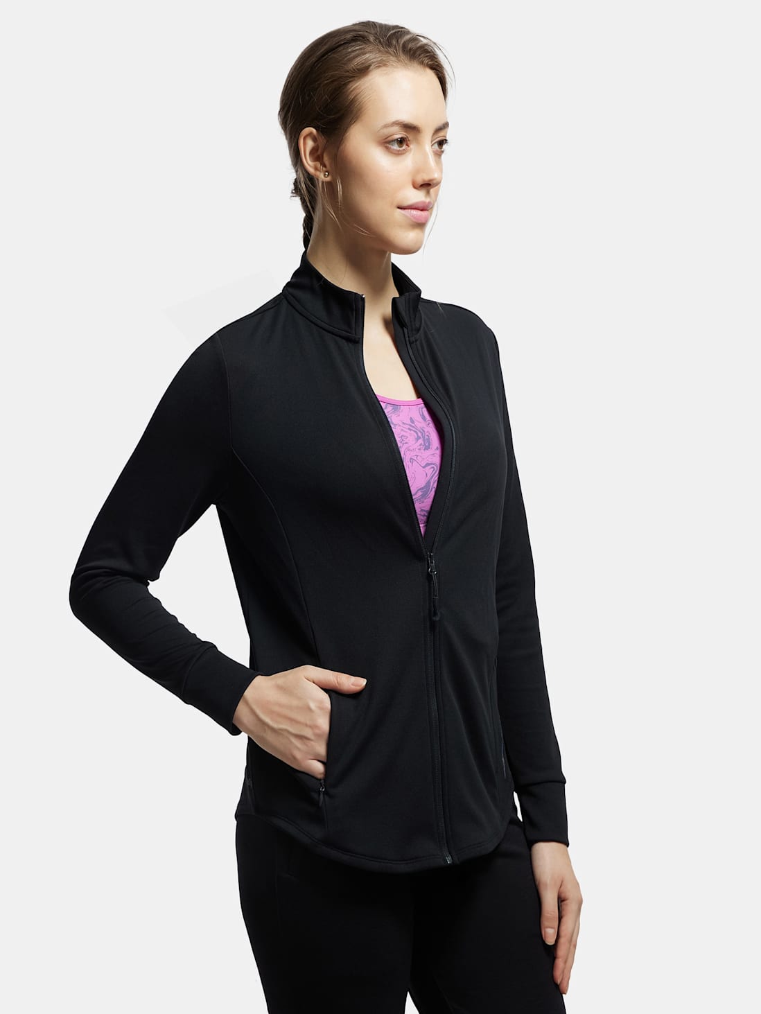 Buy Women's Microfiber Relaxed fit Jacket with Curved Back Hem and ...