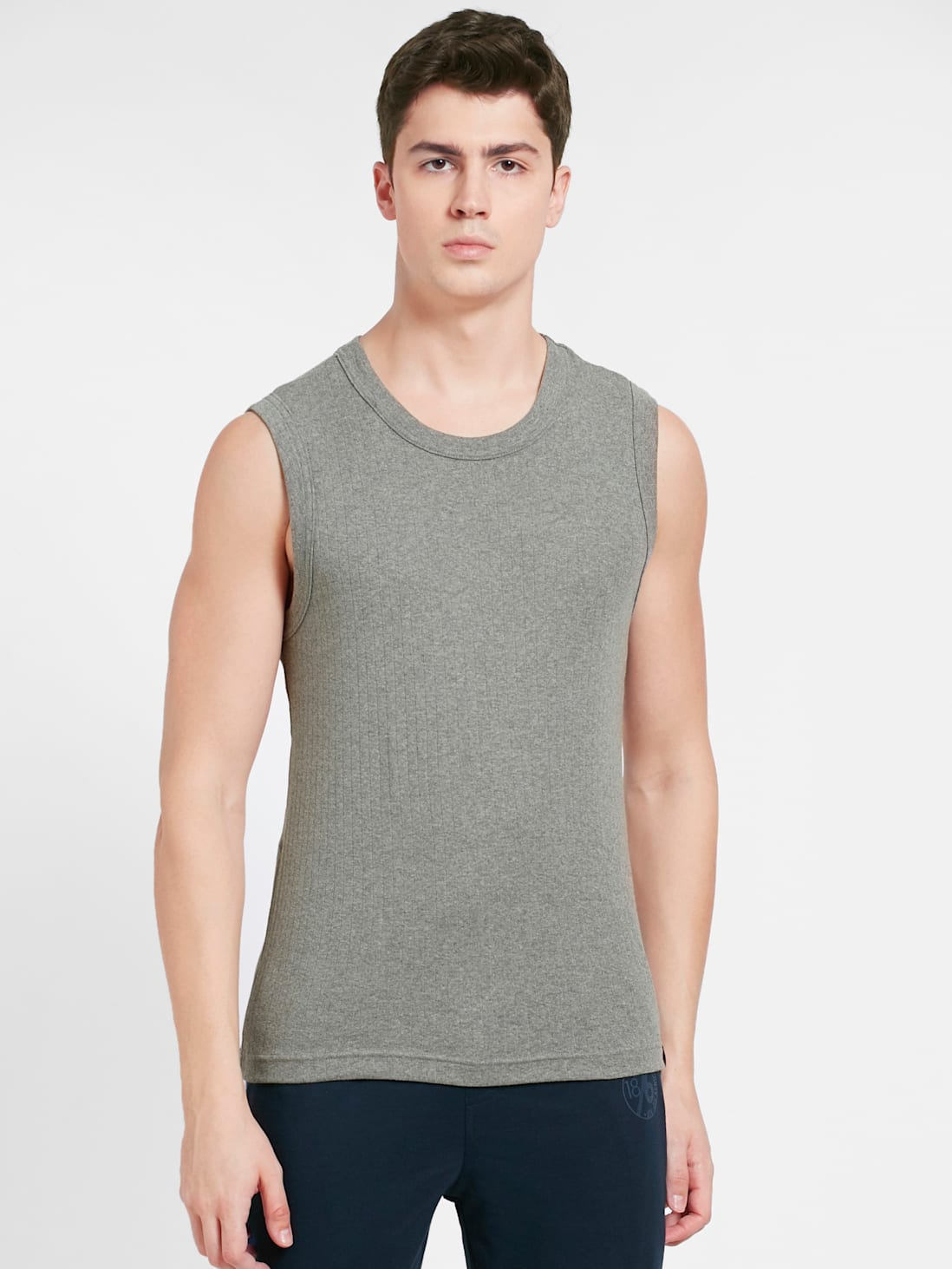 Buy Men's Super Combed Cotton Rib Solid Round Neck Muscle Vest - Grey ...