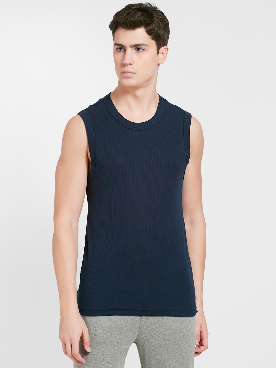 Buy Men's Super Combed Cotton Rib Solid Round Neck Muscle Vest - Navy ...